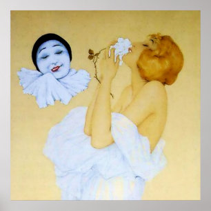 "Pierrot and the White Rose" by Raphael Kirchner Poster