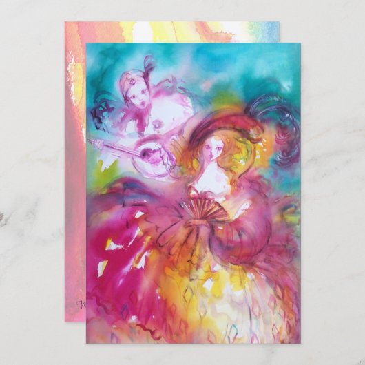 PIERROT EN ARLECCHINA Venetiaans Carnaval, (Voorkant / Achterkant)