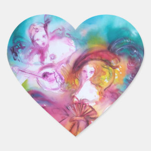 PIERROT EN ARLECCHINA Venetian Carnival, Hart Sticker