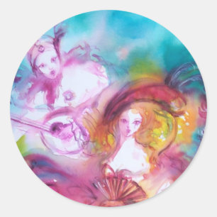 PIERROT EN ARLECCHINA Venetian Carnival, Ronde Sticker
