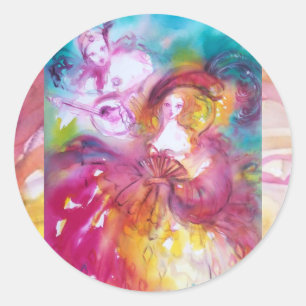 PIERROT EN ARLECCHINA Venetian Carnival, Ronde Sticker