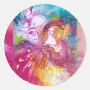PIERROT EN ARLECCHINA Venetian Carnival, Ronde Sticker