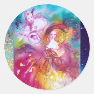 PIERROT EN ARLECCHINA Venetian Carnival, Ronde Sticker