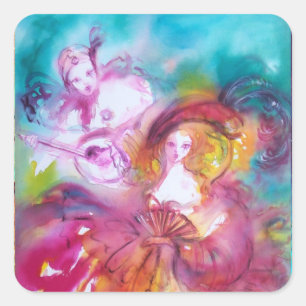 PIERROT EN ARLECCHINA Venetian Carnival, Vierkante Sticker