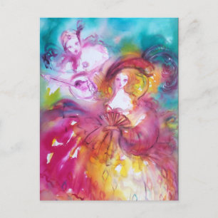 PIERROT EN ARLECCHINA / Venetian Masquerade Uitnodiging Briefkaart