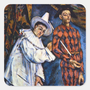 Pierrot en Harlequin, Mardi Gras van Paul Cezanne Vierkante Sticker