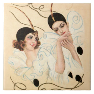 Pierrot en Pierrette Handkus door Sophia Chiostri Tegeltje