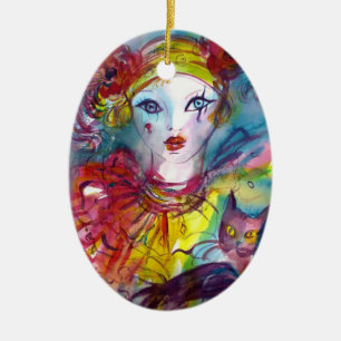 PIERROT MET CAT- / Venetiaanse maskerade-maskers Keramisch Ornament