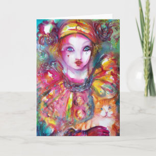 Pierrot met Cat/Venetian Masquerade maskers Kaart
