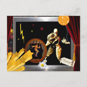 pierrot met fiets briefkaart