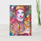 Pierrot met kat / Venetiaanse Carnavalsmaskers Kaart (Voorkant)