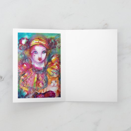 Pierrot met kat / Venetiaanse Carnavalsmaskers Kaart (Binnen)