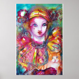 PIERROT MET KAT / Venetiaanse Carnavalsmaskers Poster