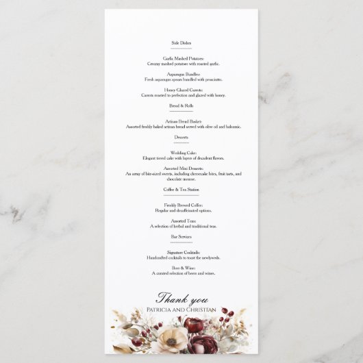 Pies bordeaux menu mariage recto double (Dos)