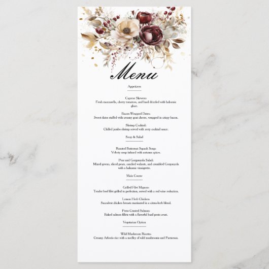 Pies bordeaux menu mariage recto double (Devant)