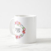 Pies florales courre aquarelle Monogramme mug (Devant gauche)