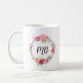 Pies florales courre aquarelle Monogramme mug (Gauche)