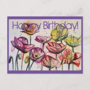 Pies roses Aquarelle et encre Carte d'anniversaire