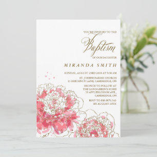 Pies roses Invitation au baptême floral