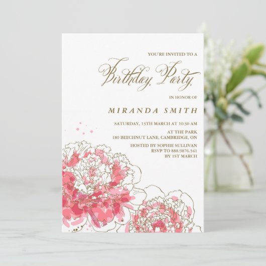 Pies roses | Invitation Floral Anniversaire (Debout devant)
