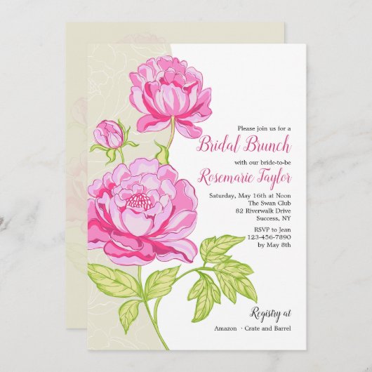 Pies roses Invitation Florale (Devant / Derrière)