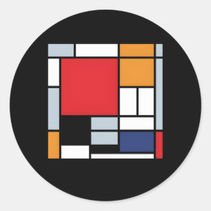 Piet Mondriaan compositie met groot rood vlak mod Ronde Sticker