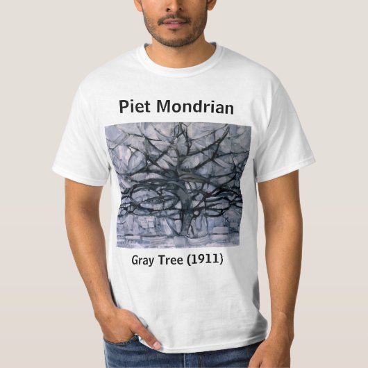 Piet Mondrian Abstract Gray Tree T-shirt (Voorkant)