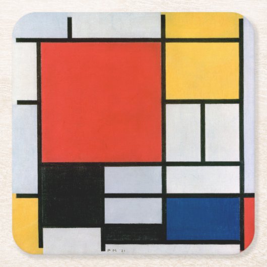 Piet Mondrian Abstract Vierkante Kartonnen Onderzetter (Voorkant)