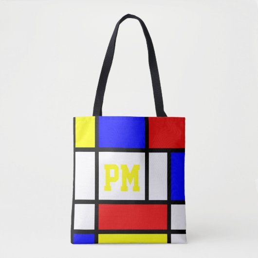 Piet Mondrian Art Style Modern Bright Initialen Tote Bag (Voorkant)