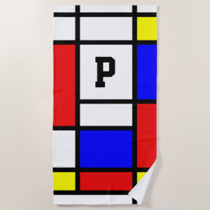 Piet Mondrian Art Style Modern Bright Monogrammen Strandlaken