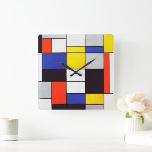 Piet Mondrian Geometrische Raster Moderne Wandklok Vierkante Klok