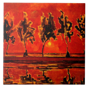Piet Mondrian kunst, Bomen bij de Geine bij maanop Tegeltje