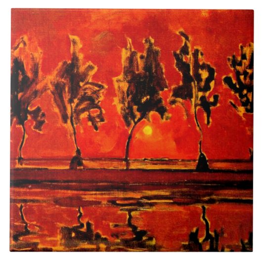 Piet Mondrian kunst, Bomen bij de Geine bij maanop Tegeltje (Voorkant)