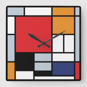 Piet Mondrian - Samenstelling met Grote Rode Plane Vierkante Klok