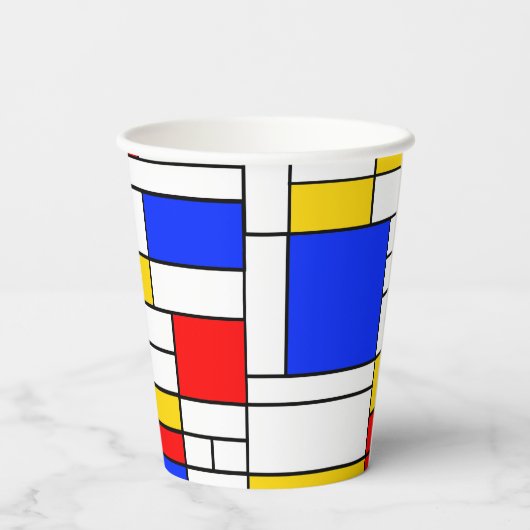 Piet Mondrian Style Abstracte kunststofkopjes Papieren Bekers (Achterkant)