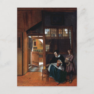 Pieter de Hooch A Woman Preparing Bread and Butter Briefkaart