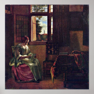 Pieter de Hooch - Vrouwen lezen een brief Poster