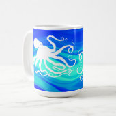 Pieuvre 6 sur Bleu Vert - Tasse de 15 oz. (Devant gauche)