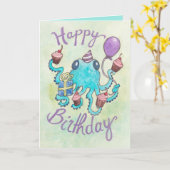 Pieuvre avec Cupcakes Carte d'anniversaire (Fleur jaune)