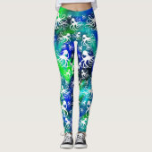 Pieuvre Blanche Sur Vert Bleu - Leggings (Devant)