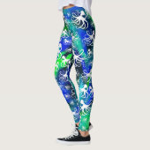 Pieuvre Blanche Sur Vert Bleu - Leggings (Gauche)