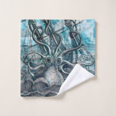 Pieuvre géante Mer Bleue Monstre Voilier (Gant de toilette)