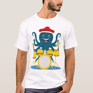 pieuvre jouant de la batterie t-shirt