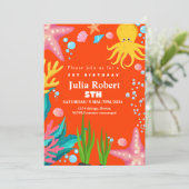 pieuvre Sea Animaux orange invitation anniversaire (Debout devant)