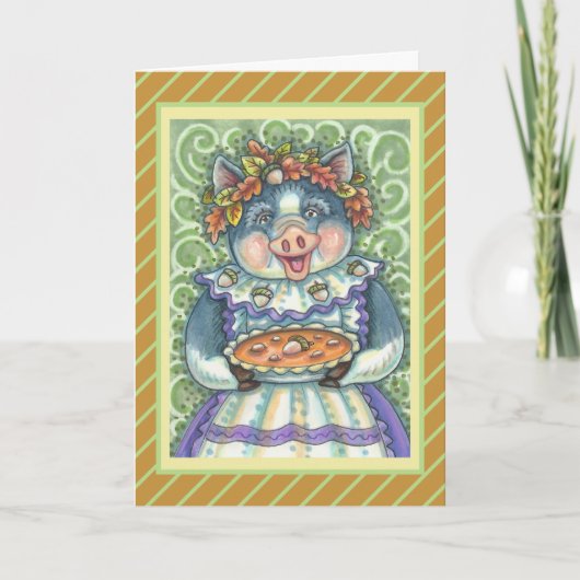 PIG & ACORN PIE, THANKSGIVING GEMAAKT MET LOVE FEESTDAGEN KAART (Voorkant)