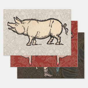 Pig Antiek Piggy Cute Inpakpapier Vel