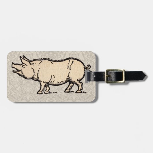 Pig Antiek Piggy Schattige Illustratie Bagagelabel (Voorkant horizontaal)