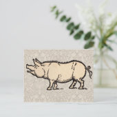 Pig Antiek Piggy Schattige Illustratie Briefkaart (Staand voorkant)