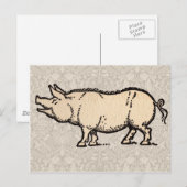 Pig Antiek Piggy Schattige Illustratie Briefkaart (Voorkant / Achterkant)