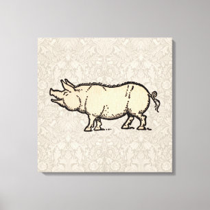 Pig Antiek Piggy Schattige  Illustratie Canvas Afdruk